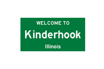 Kinderhook, Illinois, USA. City limit sign on transparent background. 