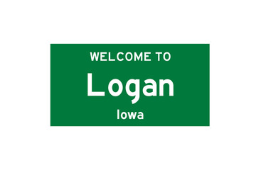 Logan, Iowa, USA. City limit sign on transparent background. 