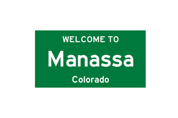 Manassa, Colorado, USA. City limit sign on transparent background. 