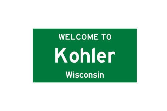 Kohler, Wisconsin, USA. City Limit Sign On Transparent Background. 