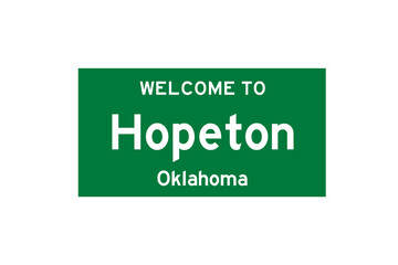Hopeton, Oklahoma, USA. City limit sign on transparent background. 