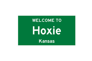 Hoxie, Kansas, USA. City limit sign on transparent background. 