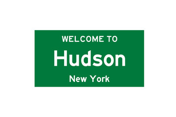 Hudson, New York, USA. City limit sign on transparent background. 