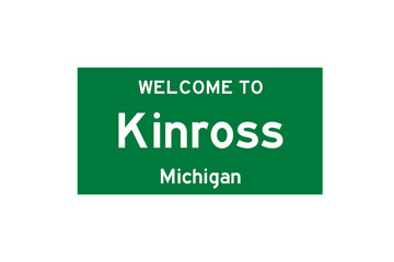 Kinross, Michigan, USA. City limit sign on transparent background. 