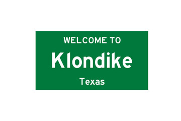 Klondike, Texas, USA. City limit sign on transparent background. 