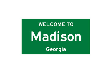 Madison, Georgia, USA. City limit sign on transparent background. 