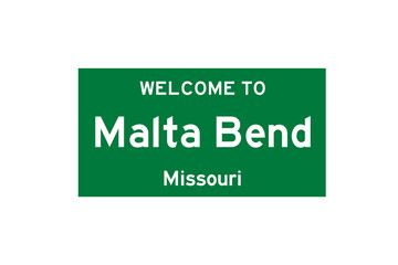 Malta Bend, Missouri, USA. City limit sign on transparent background. 