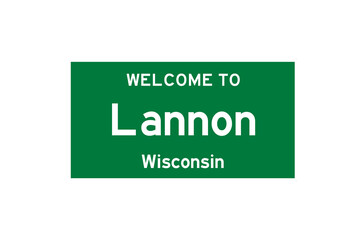Lannon, Wisconsin, USA. City limit sign on transparent background. 