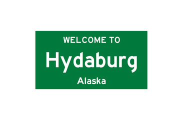 Hydaburg, Alaska, USA. City limit sign on transparent background. 