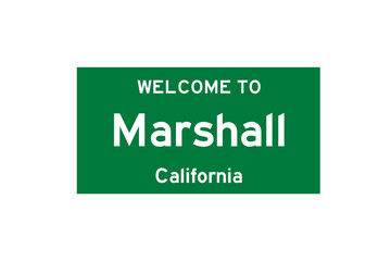 Marshall, California, USA. City limit sign on transparent background. 