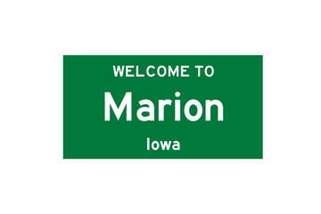 Marion, Iowa, USA. City limit sign on transparent background. 