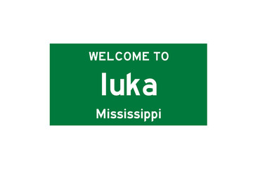 Iuka, Mississippi, USA. City limit sign on transparent background. 