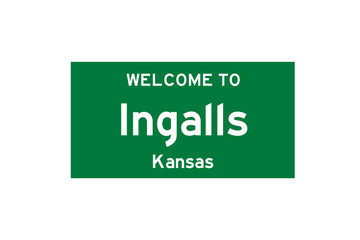 Ingalls, Kansas, USA. City limit sign on transparent background. 