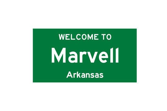Marvell, Arkansas, USA. City limit sign on transparent background. 