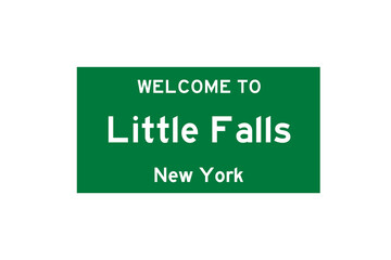 Little Falls, New York, USA. City limit sign on transparent background. 