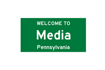 Media, Pennsylvania, USA. City limit sign on transparent background. 