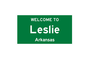 Leslie, Arkansas, USA. City limit sign on transparent background. 