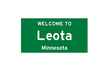 Leota, Minnesota, USA. City limit sign on transparent background. 