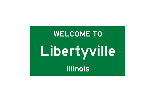 Libertyville, Illinois, USA. City limit sign on transparent background. 