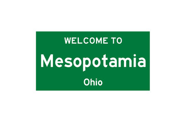 Mesopotamia, Ohio, USA. City limit sign on transparent background. 