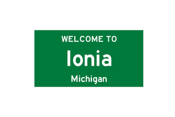 Ionia, Michigan, USA. City limit sign on transparent background. 