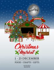 Deurstickers Christmas market poster with stalls and funfair © Angelica