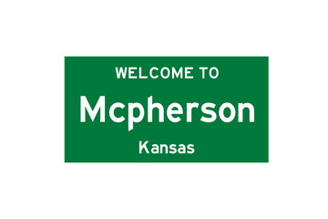 Mcpherson, Kansas, USA. City limit sign on transparent background. 