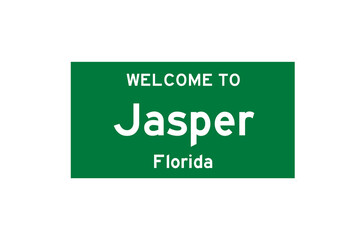 Jasper, Florida, USA. City limit sign on transparent background. 