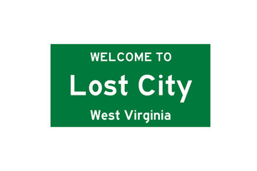 Lost City, West Virginia, USA. City limit sign on transparent background. 