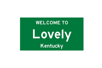 Lovely, Kentucky, USA. City limit sign on transparent background. 