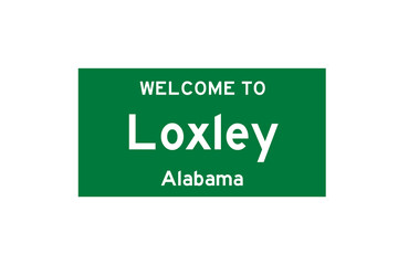 Loxley, Alabama, USA. City limit sign on transparent background. 