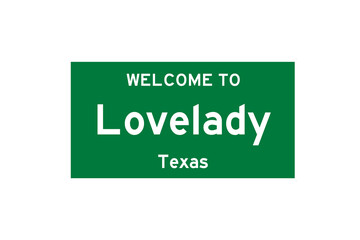 Lovelady, Texas, USA. City limit sign on transparent background. 