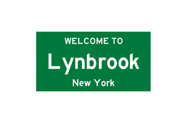 Lynbrook, New York, USA. City limit sign on transparent background. 