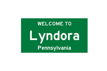 Lyndora, Pennsylvania, USA. City limit sign on transparent background. 