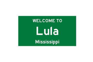 Lula, Mississippi, USA. City limit sign on transparent background. 