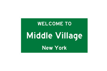 Middle Village, New York, USA. City limit sign on transparent background. 