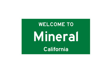 Mineral, California, USA. City limit sign on transparent background. 