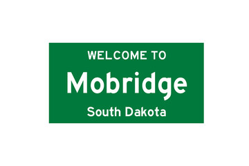 Mobridge, South Dakota, USA. City limit sign on transparent background. 