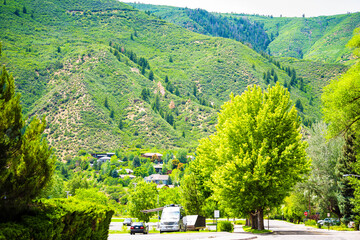 Glenwood Springs, Colorado residential street road in Colorado with houses homes on mountain with...