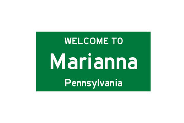 Marianna, Pennsylvania, USA. City limit sign on transparent background. 