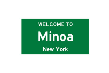 Minoa, New York, USA. City limit sign on transparent background. 