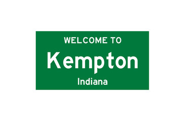 Kempton, Indiana, USA. City limit sign on transparent background. 