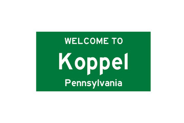 Koppel, Pennsylvania, USA. City limit sign on transparent background. 