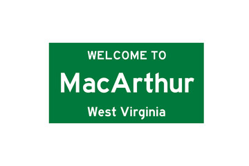 MacArthur, West Virginia, USA. City limit sign on transparent background. 