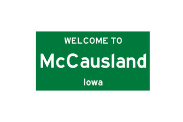 McCausland, Iowa, USA. City limit sign on transparent background. 