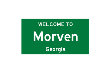 Morven, Georgia, USA. City limit sign on transparent background. 