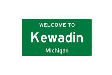 Kewadin, Michigan, USA. City limit sign on transparent background. 