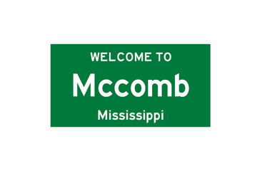 Mccomb, Mississippi, USA. City limit sign on transparent background. 