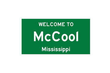 McCool, Mississippi, USA. City limit sign on transparent background. 