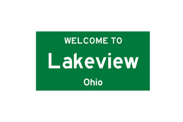 Lakeview, Ohio, USA. City limit sign on transparent background. 